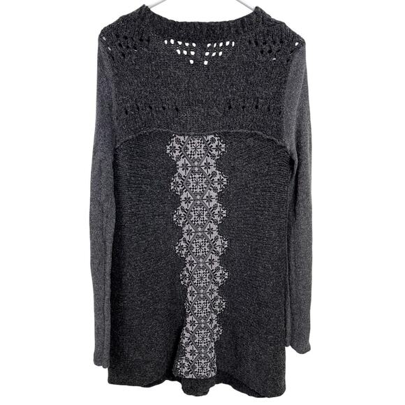 Free People Wool Blend Knit Cardigan Sweater Embroidered Patch Size S Boho - Picture 2 of 2